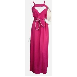 70s Maxi Dress Women Size XS-S Pink Sleeveless Embroidered Matching Belt EUC